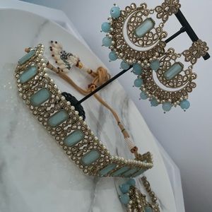 Baby Blue Kundan Polki Necklace Set